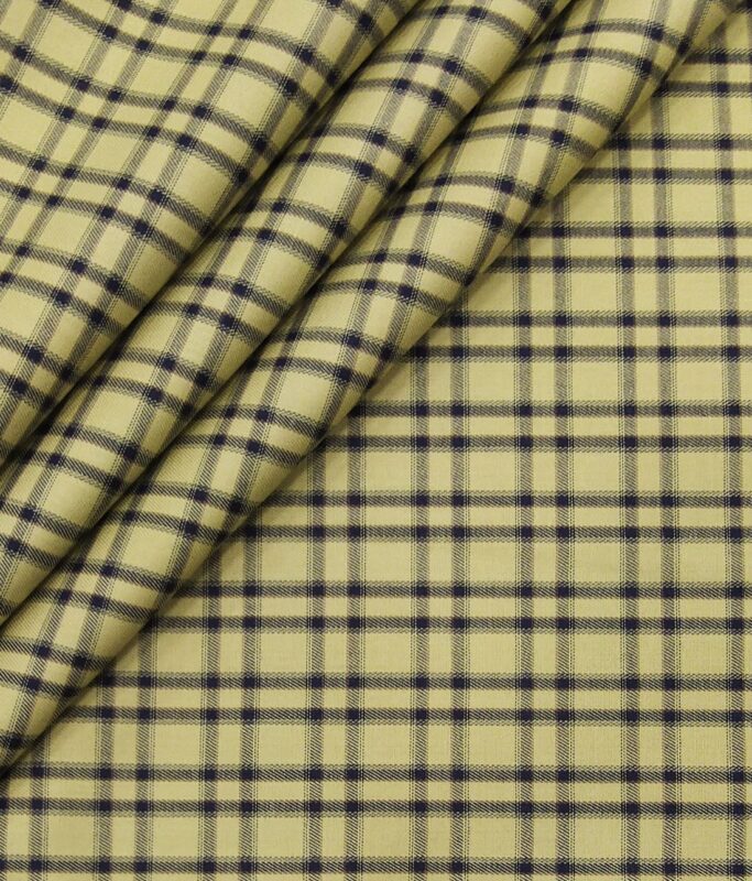 Bombay Rayon Fawn Beige 100% Pure Cotto Dark blue Burberry Checks Shirt Fabric (1.60 M)