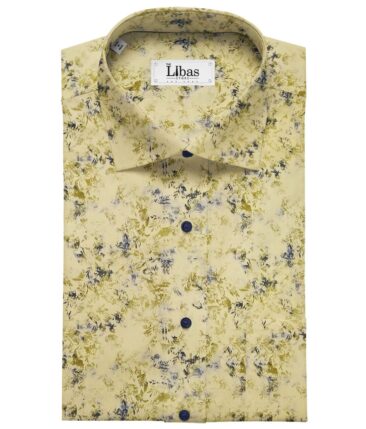 Bombay Rayon Lemon Yellow 100% Pure Cotton Floral Print Shirt Fabric (1.60 M)