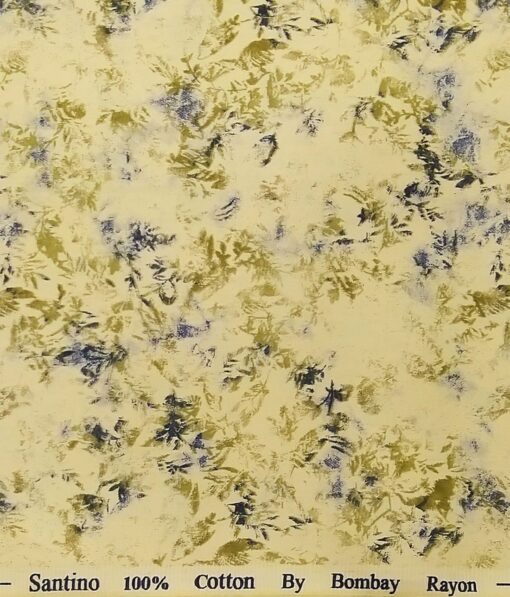 Bombay Rayon Lemon Yellow 100% Pure Cotton Floral Print Shirt Fabric (1.60 M)
