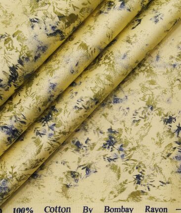 Bombay Rayon Lemon Yellow 100% Pure Cotton Floral Print Shirt Fabric (1.60 M)