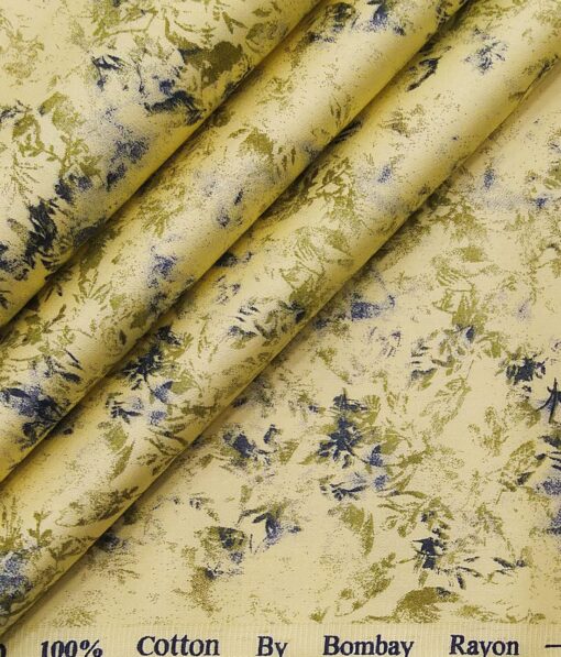 Bombay Rayon Lemon Yellow 100% Pure Cotton Floral Print Shirt Fabric (1.60 M)