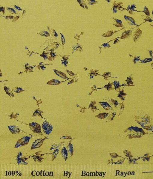 Bombay Rayon Light Green 100% Pure Cotton Floral Print Shirt Fabric (1.60 M)