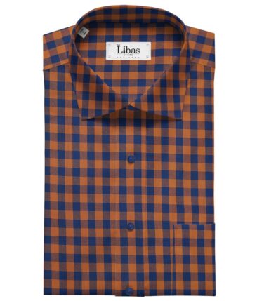 Bombay Rayon Orange & Blue 100% Pure Cotton Burberry Checks Shirt Fabric (1.60 M)