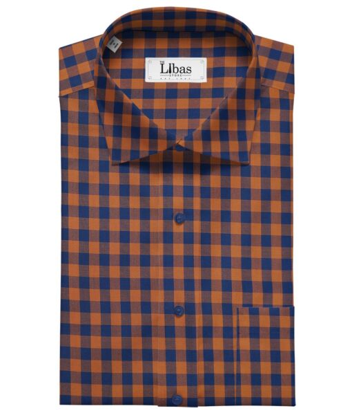 Bombay Rayon Orange & Blue 100% Pure Cotton Burberry Checks Shirt Fabric (1.60 M)