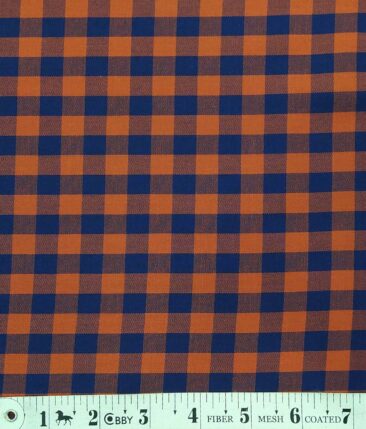 Bombay Rayon Orange & Blue 100% Pure Cotton Burberry Checks Shirt Fabric (1.60 M)