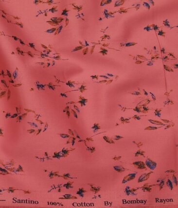 Bombay Rayon Rose Red 100% Pure Cotton Floral Print Shirt Fabric (1.60 M)