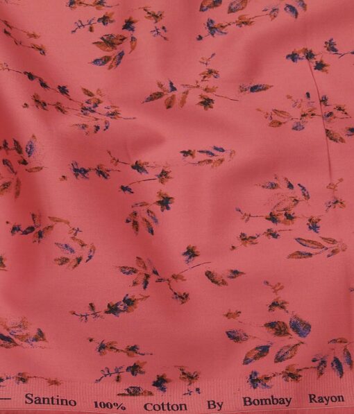 Bombay Rayon Rose Red 100% Pure Cotton Floral Print Shirt Fabric (1.60 M)