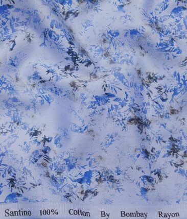 Bombay Rayon Sky Blue 100% Pure Cotton Floral Print Shirt Fabric (1.60 M)