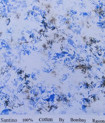 Bombay Rayon Sky Blue 100% Pure Cotton Floral Print Shirt Fabric (1.60 M)