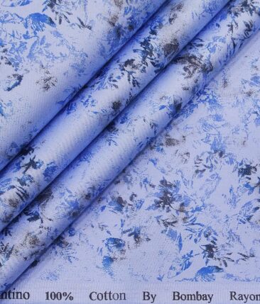 Bombay Rayon Sky Blue 100% Pure Cotton Floral Print Shirt Fabric (1.60 M)
