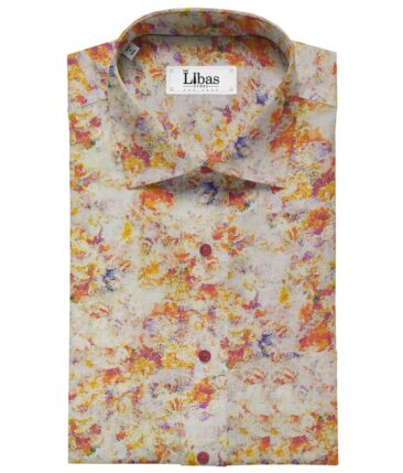 Cadini Italy Beige Cotton Linen Digital Spray Print Shirt Fabric (1.60 M)