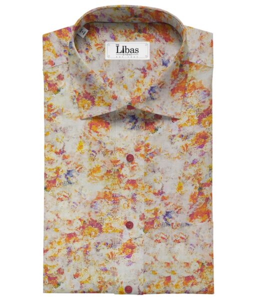 Cadini Italy Beige Cotton Linen Digital Spray Print Shirt Fabric (1.60 M)