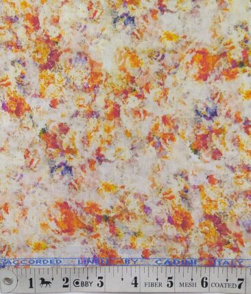 Cadini Italy Beige Cotton Linen Digital Spray Print Shirt Fabric (1.60 M)