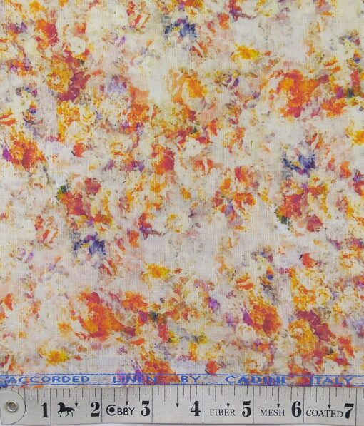 Cadini Italy Beige Cotton Linen Digital Spray Print Shirt Fabric (1.60 M)