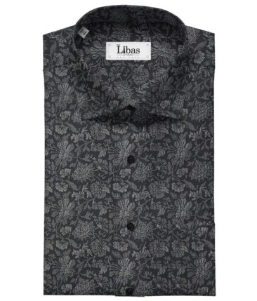 Cadini Italy Black & Grey 100% Cotton Floral Print Shirt Fabric (1.60 M)
