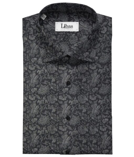 Cadini Italy Black & Grey 100% Cotton Floral Print Shirt Fabric (1.60 M)