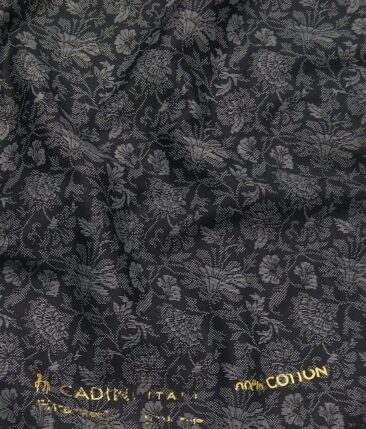 Cadini Italy Black & Grey 100% Cotton Floral Print Shirt Fabric (1.60 M)