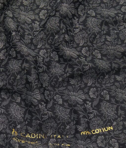 Cadini Italy Black & Grey 100% Cotton Floral Print Shirt Fabric (1.60 M)