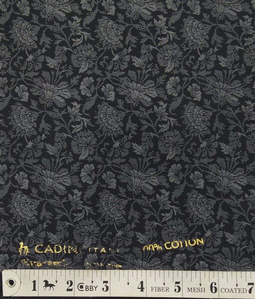 Cadini Italy Black & Grey 100% Cotton Floral Print Shirt Fabric (1.60 M)