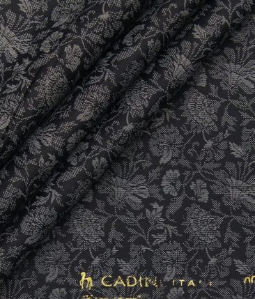 Cadini Italy Black & Grey 100% Cotton Floral Print Shirt Fabric (1.60 M)