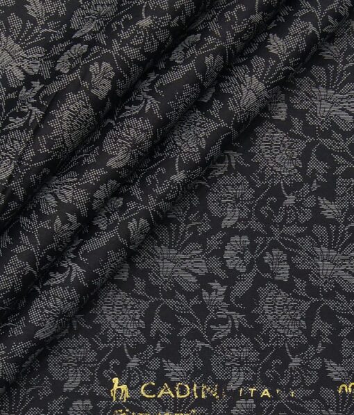 Cadini Italy Black & Grey 100% Cotton Floral Print Shirt Fabric (1.60 M)