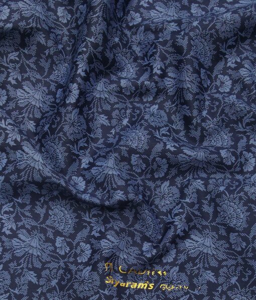 Cadini Italy Dark Blue 100% Cotton Floral Print Shirt Fabric (1.60 M)