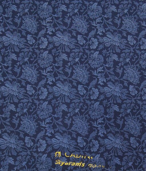 Cadini Italy Dark Blue 100% Cotton Floral Print Shirt Fabric (1.60 M)