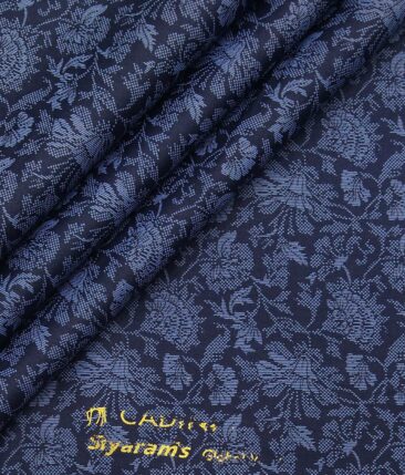 Cadini Italy Dark Blue 100% Cotton Floral Print Shirt Fabric (1.60 M)