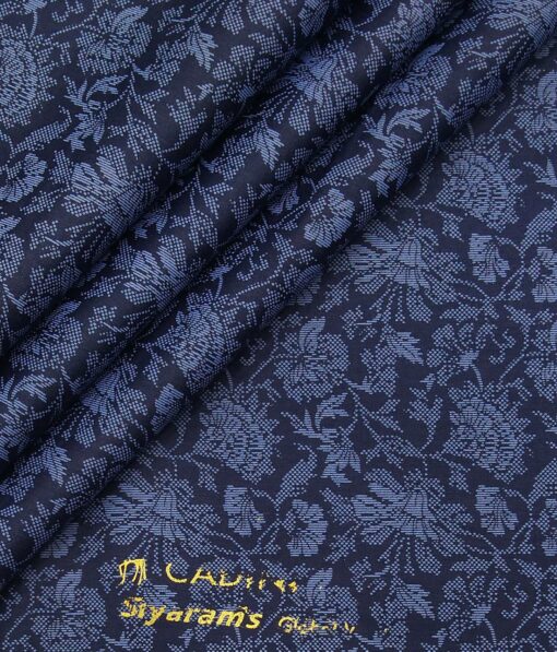 Cadini Italy Dark Blue 100% Cotton Floral Print Shirt Fabric (1.60 M)