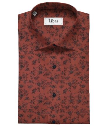 Cadini Italy Sangaria Red 100% Cotton Dark Blue Floral Print Shirt Fabric (1.60 M)