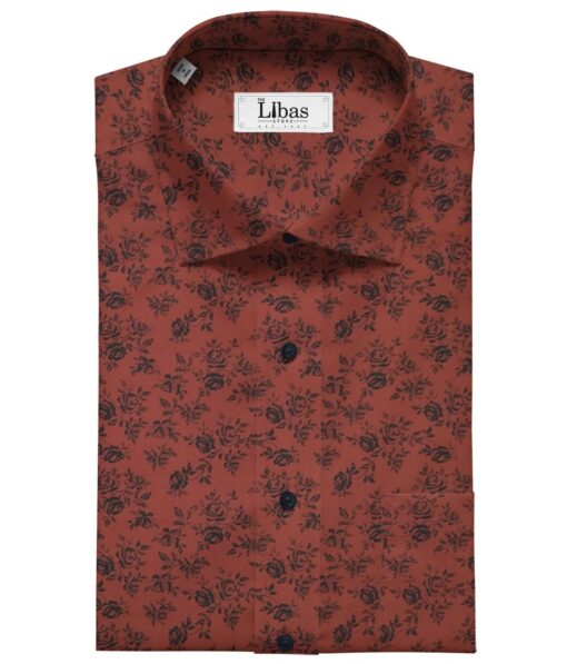 Cadini Italy Sangaria Red 100% Cotton Dark Blue Floral Print Shirt Fabric (1.60 M)