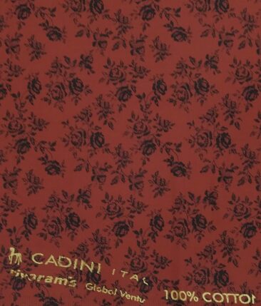 Cadini Italy Sangaria Red 100% Cotton Dark Blue Floral Print Shirt Fabric (1.60 M)