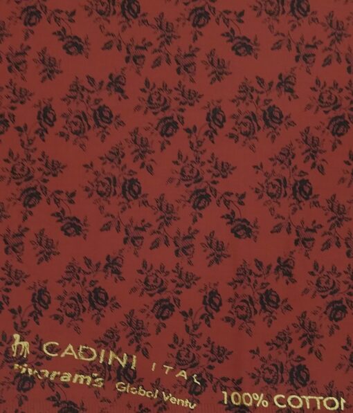 Cadini Italy Sangaria Red 100% Cotton Dark Blue Floral Print Shirt Fabric (1.60 M)