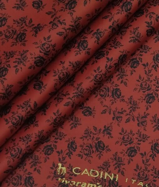 Cadini Italy Sangaria Red 100% Cotton Dark Blue Floral Print Shirt Fabric (1.60 M)