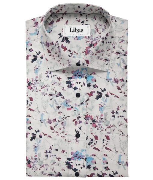 Cadini Italy White 100% Cotton Multi Color Floral Print Shirt Fabric (1.60 M)