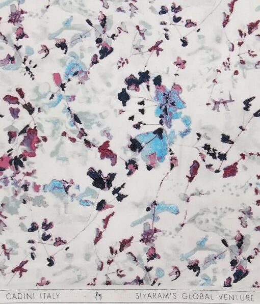 Cadini Italy White 100% Cotton Multi Color Floral Print Shirt Fabric (1.60 M)