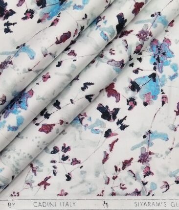 Cadini Italy White 100% Cotton Multi Color Floral Print Shirt Fabric (1.60 M)