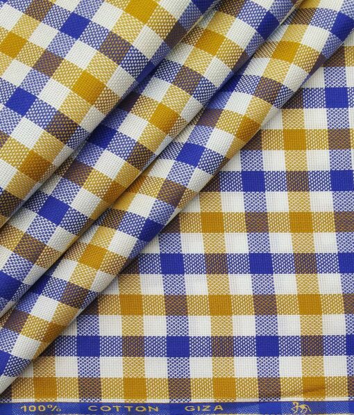 Cadini Italy Multi Color 100% Giza Cotton Oxford Weave Checks Shirt Fabric (1.60 M)