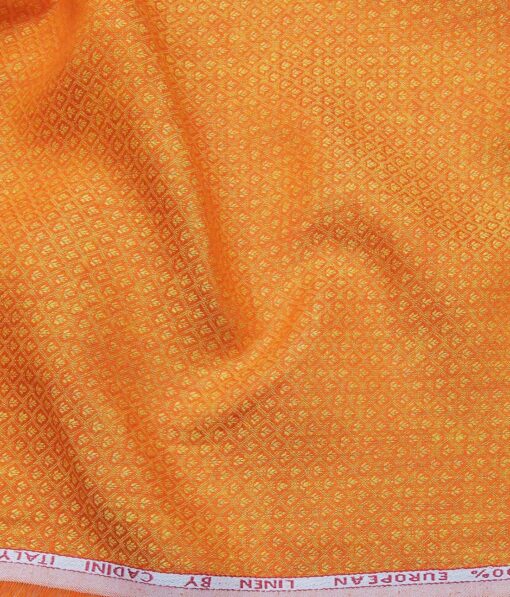 Cadini Italy Orange 100% European Linen 60 LEA Floral Jacquard Shirt Fabric (1.60 M)