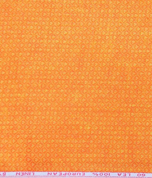 Cadini Italy Orange 100% European Linen 60 LEA Floral Jacquard Shirt Fabric (1.60 M)