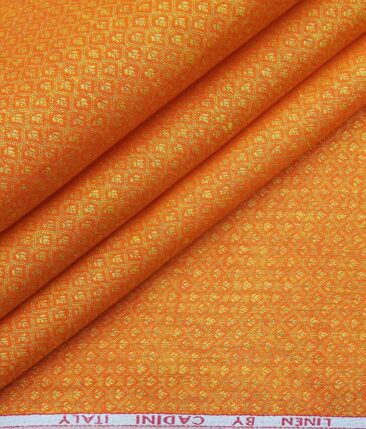 Cadini Italy Orange 100% European Linen 60 LEA Floral Jacquard Shirt Fabric (1.60 M)