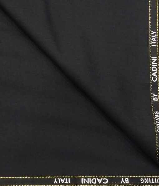 Cadini Italy by Black Solid Super 100's 20% Merino Wool  Unstitched Trouser Fabric (1.25 Mtr)