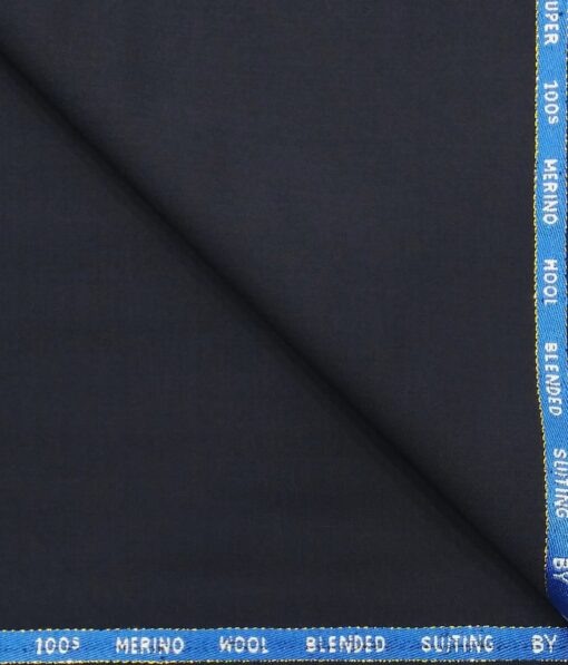 Cadini Italy by Dark Navy Blue Solid Super 100's 20% Merino Wool  Unstitched Trouser Fabric (1.25 Mtr)
