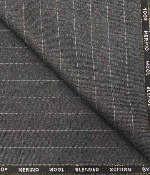 Cadini Italy by Siyaram's Dark Worsted Grey Striped Super 100's 20% Merino Wool  Unstitched Trouser Fabric (1.25 Mtr)