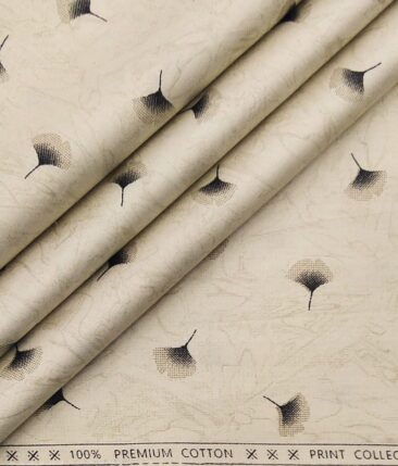 Exquisite Beige 100% Premium Cotton Floral Print Shirt Fabric (1.60 M)