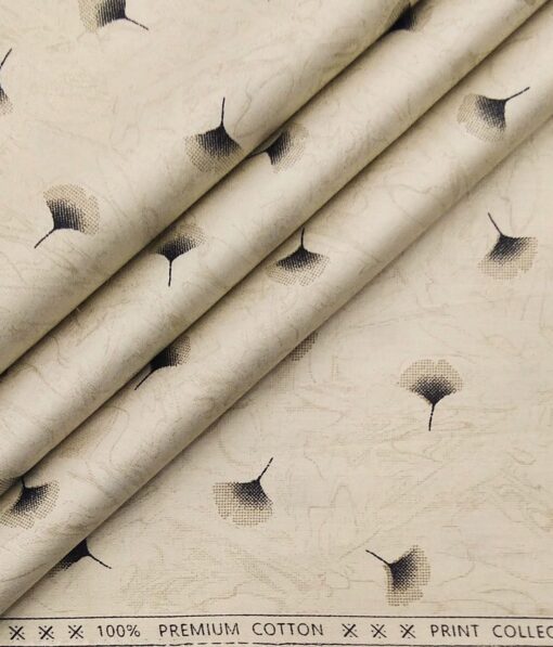 Exquisite Beige 100% Premium Cotton Floral Print Shirt Fabric (1.60 M)