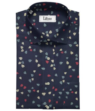 Exquisite Dark Navy Blue 100% Premium Cotton Multi Color Floral Print Shirt Fabric (1.60 M)