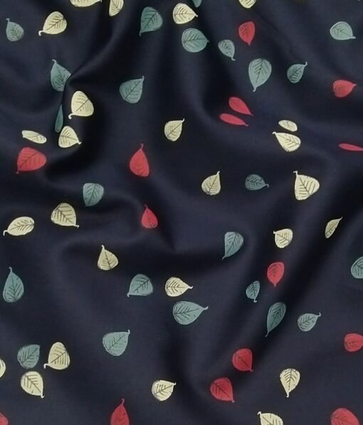 Exquisite Dark Navy Blue 100% Premium Cotton Multi Color Floral Print Shirt Fabric (1.60 M)