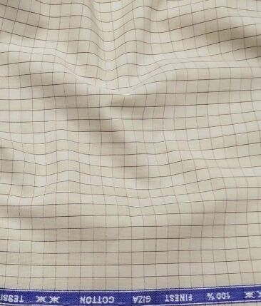 Tessitura Monti Beige 100% Giza Cotton Self Checks Shirt Fabric (1.60 M)