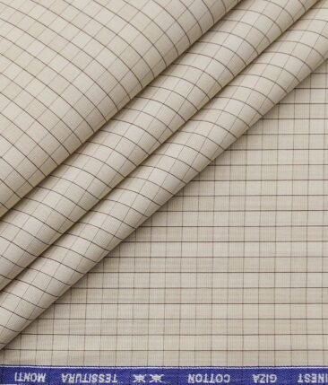Tessitura Monti Beige 100% Giza Cotton Self Checks Shirt Fabric (1.60 M)
